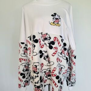 Disney White Mickey Mouse "Holiday Cheers" Spirit Jersey Crewneck Sweater Sz XL